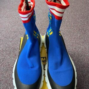 Fendi Blue and Red High-Top Sneakers